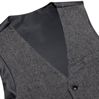 Dark Gray Solid Wool Splicing Jacquard Men's Vest Set vest set    - Sophisticated Gentlemen