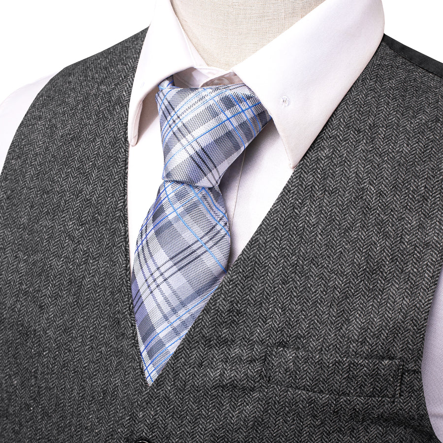Dark Gray Solid Wool Splicing Jacquard Men's Vest Set vest set    - Sophisticated Gentlemen