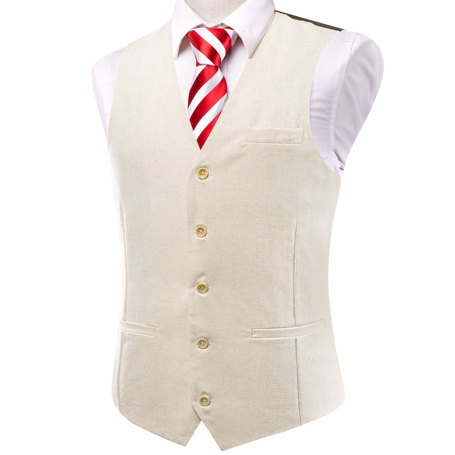 Champagne Solid Wool Splicing Jacquard Men's Vest Set vest set    - Sophisticated Gentlemen