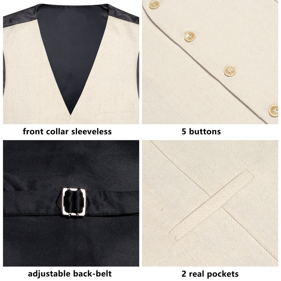 Champagne Solid Wool Splicing Jacquard Men's Vest Set vest set    - Sophisticated Gentlemen