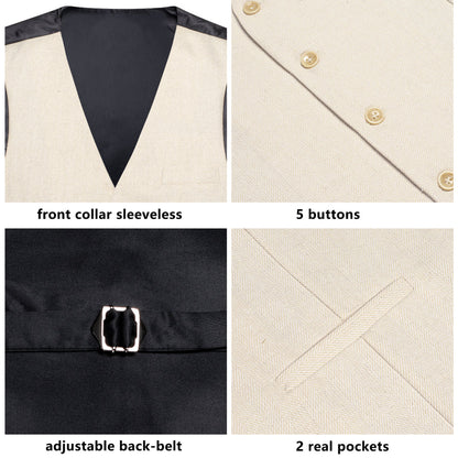 Champagne Solid Wool Splicing Jacquard Men's Vest Set vest set    - Sophisticated Gentlemen