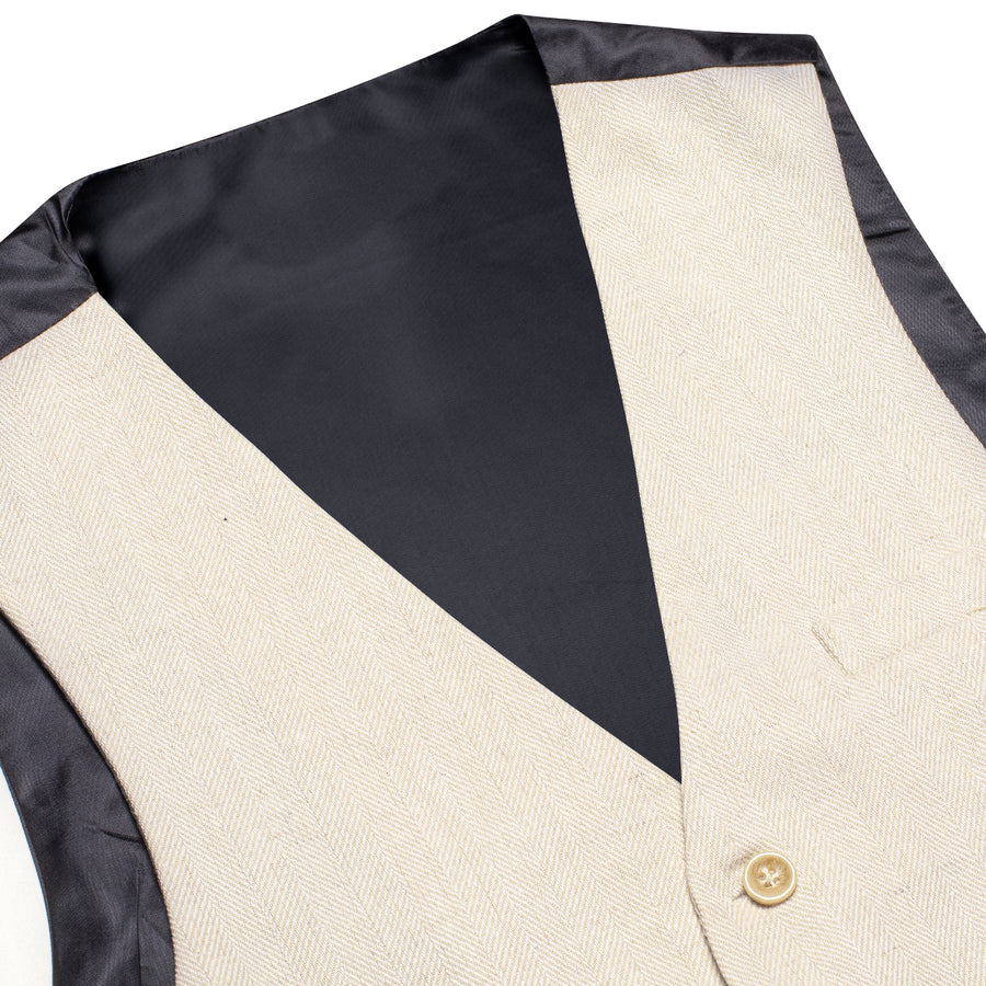 Champagne Solid Wool Splicing Jacquard Men's Vest Set vest set    - Sophisticated Gentlemen