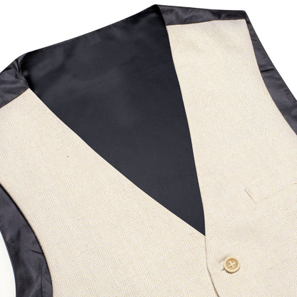 Champagne Solid Wool Splicing Jacquard Men's Vest Set vest set    - Sophisticated Gentlemen