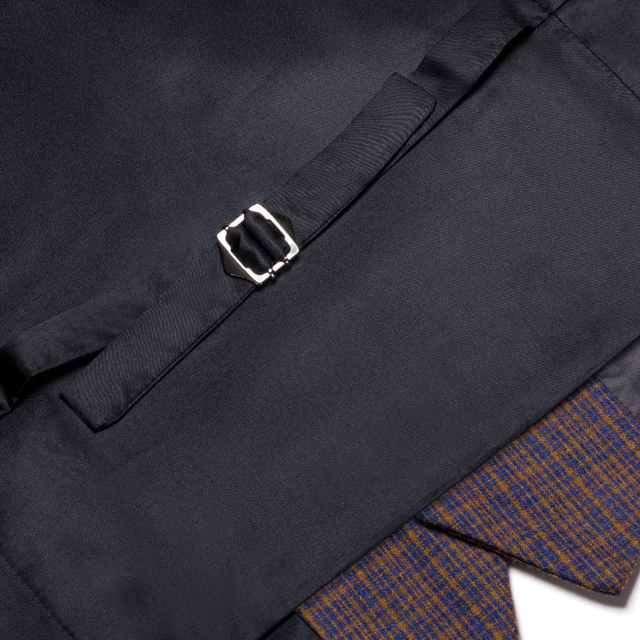 Golden Blue Plaid Wool Splicing Jacquard Men's Vest Set vest set    - Sophisticated Gentlemen