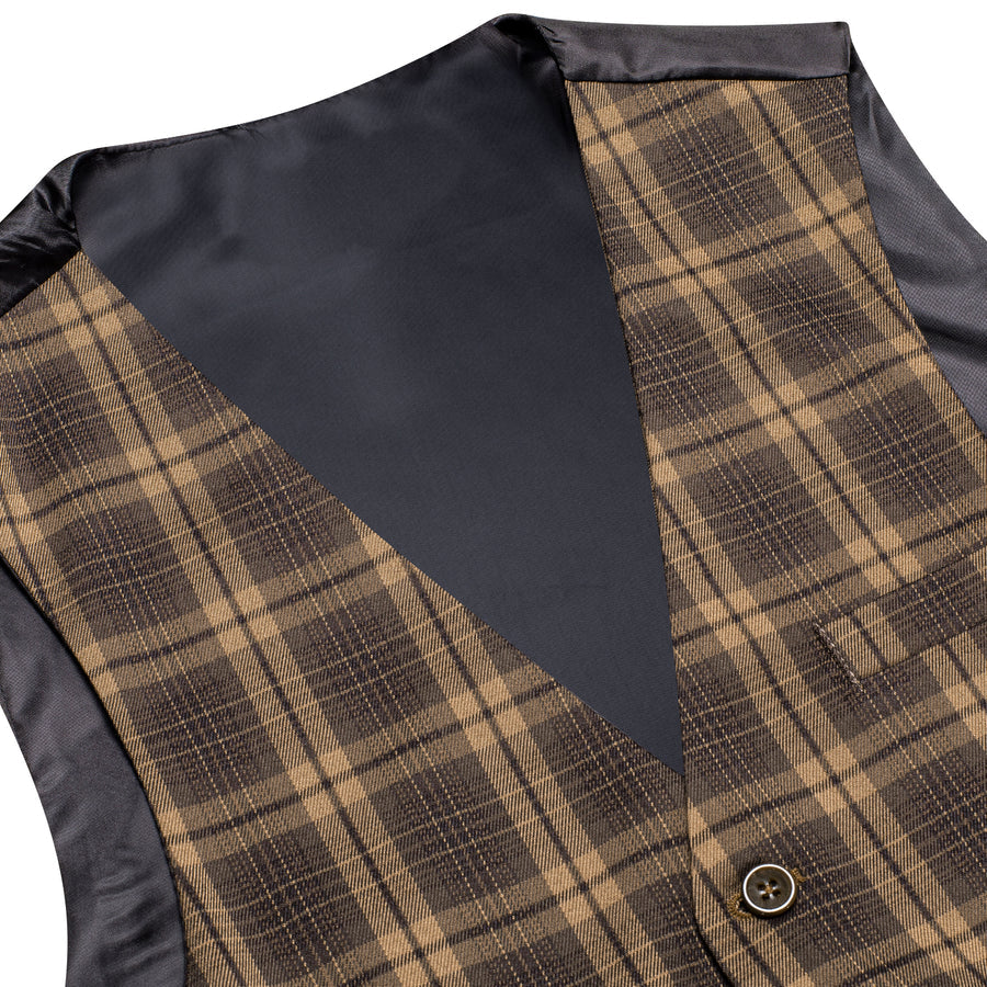 Brown Plaid Wool Splicing Jacquard Men's Vest Set vest set    - Sophisticated Gentlemen