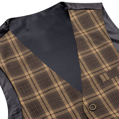 Brown Plaid Wool Splicing Jacquard Men's Vest Set vest set    - Sophisticated Gentlemen