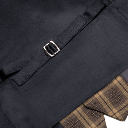 Brown Plaid Wool Splicing Jacquard Men's Vest Set vest set    - Sophisticated Gentlemen