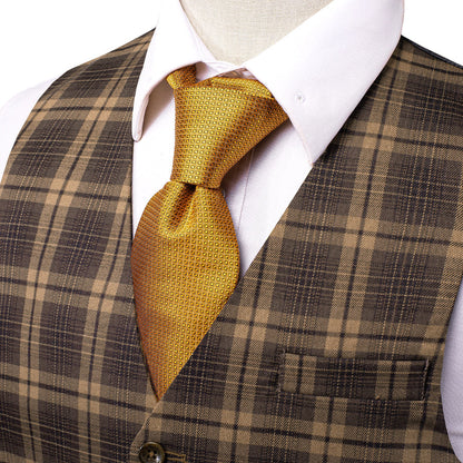 Brown Plaid Wool Splicing Jacquard Men's Vest Set vest set    - Sophisticated Gentlemen