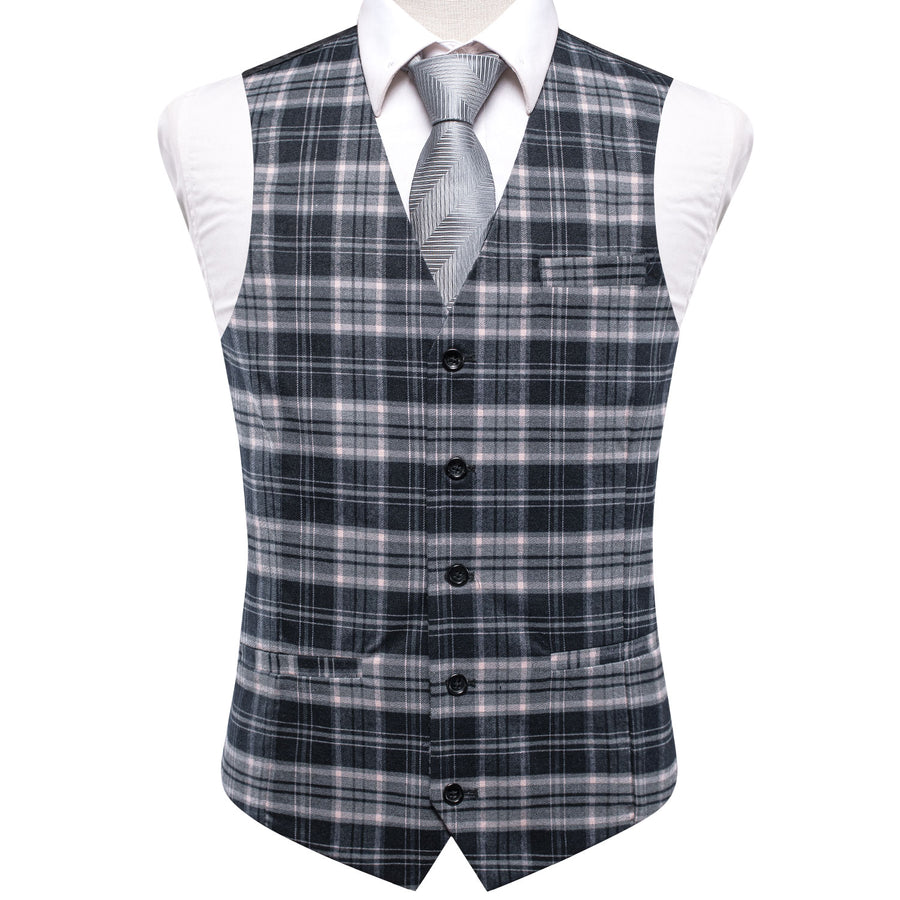 Gray Plaid Wool Splicing Jacquard Men's Vest Set vest set S (Chest 40")   - Sophisticated Gentlemen
