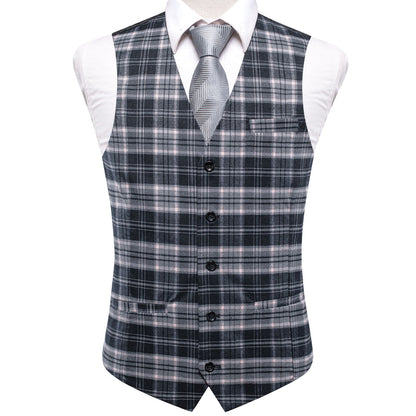 Gray Plaid Wool Splicing Jacquard Men's Vest Set vest set S (Chest 40")   - Sophisticated Gentlemen