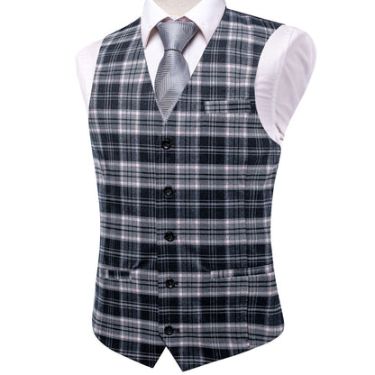 Gray Plaid Wool Splicing Jacquard Men's Vest Set vest set    - Sophisticated Gentlemen
