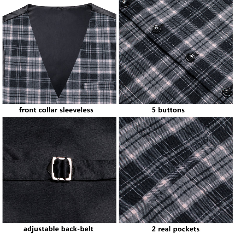 Gray Plaid Wool Splicing Jacquard Men's Vest Set vest set    - Sophisticated Gentlemen