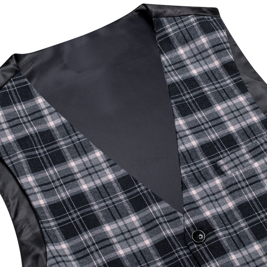 Gray Plaid Wool Splicing Jacquard Men's Vest Set vest set    - Sophisticated Gentlemen