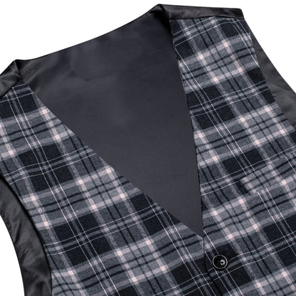 Gray Plaid Wool Splicing Jacquard Men's Vest Set vest set    - Sophisticated Gentlemen
