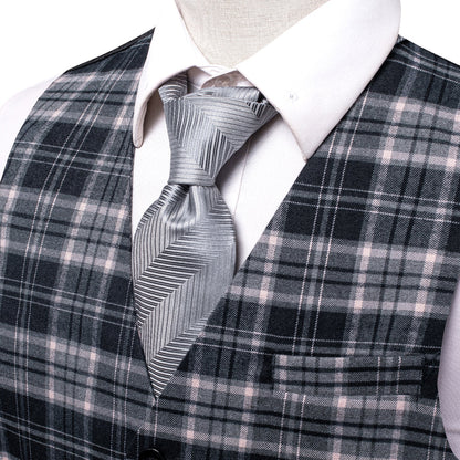 Gray Plaid Wool Splicing Jacquard Men's Vest Set vest set    - Sophisticated Gentlemen