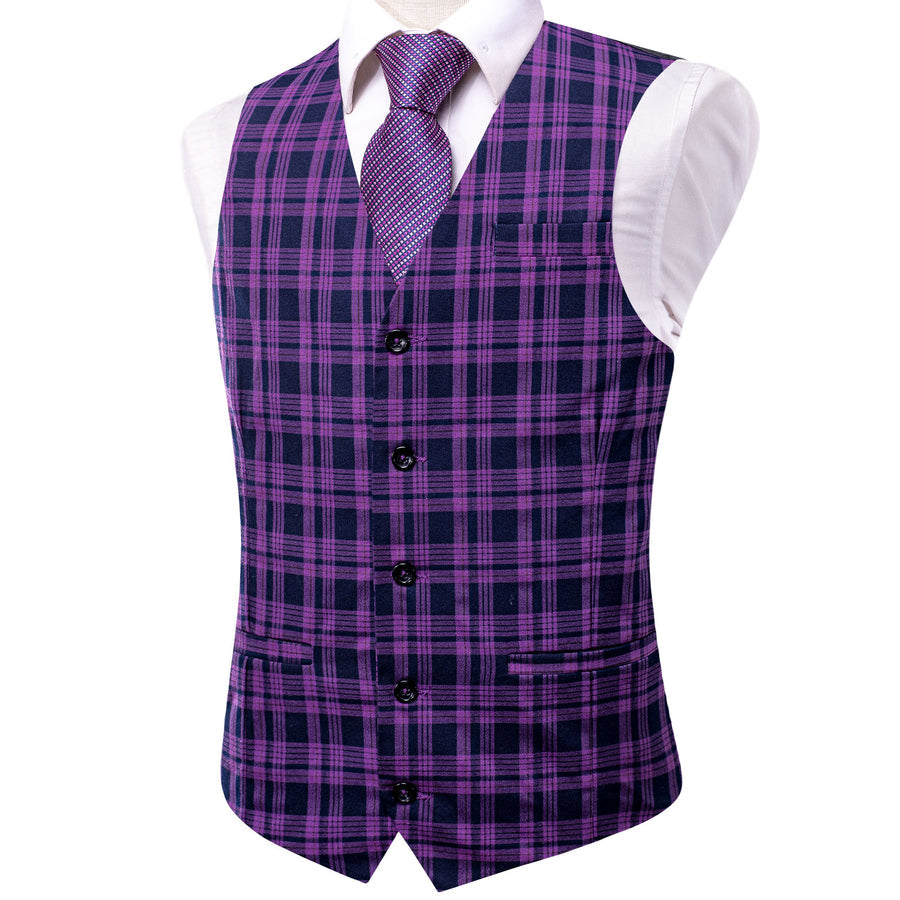 Black Purple Plaid Wool Splicing Jacquard Men's Vest Set vest set    - Sophisticated Gentlemen