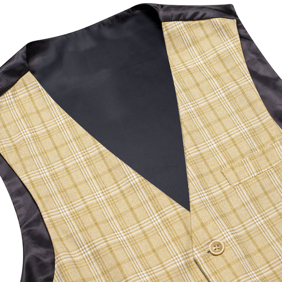 Light Yellow Plaid Splicing Jacquard Men's Vest Set vest set    - Sophisticated Gentlemen