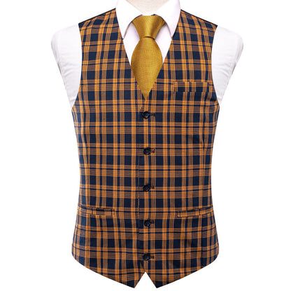 Blue Orange Plaid Splicing Jacquard Vest Set vest set M (Chest 42")   - Sophisticated Gentlemen