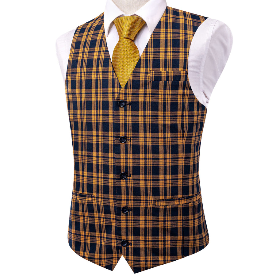 Blue Orange Plaid Splicing Jacquard Vest Set vest set    - Sophisticated Gentlemen
