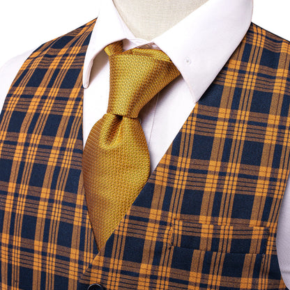 Blue Orange Plaid Splicing Jacquard Vest Set vest set    - Sophisticated Gentlemen