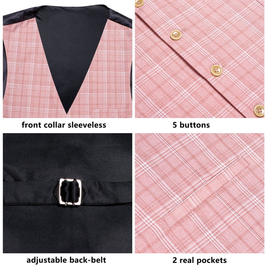 Pink White Plaid Splicing Jacquard Men's Vest Set vest set    - Sophisticated Gentlemen
