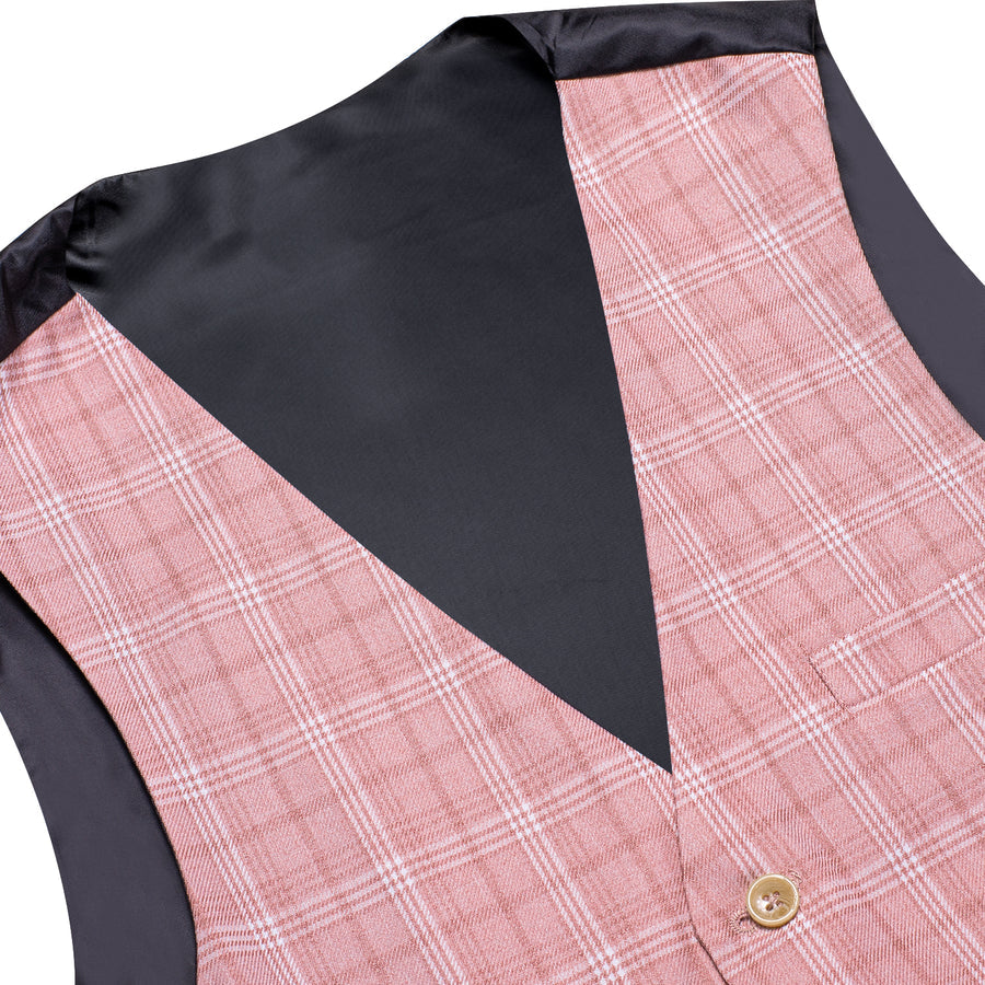 Pink White Plaid Splicing Jacquard Men's Vest Set vest set    - Sophisticated Gentlemen