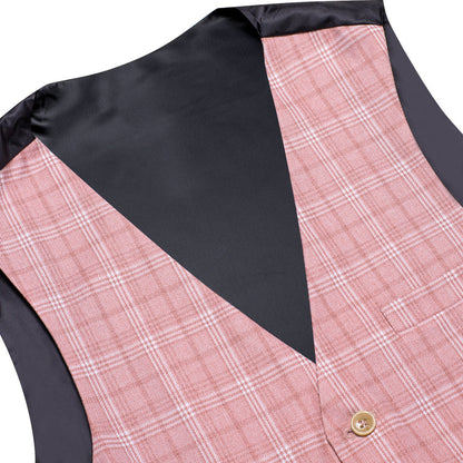 Pink White Plaid Splicing Jacquard Men's Vest Set vest set    - Sophisticated Gentlemen