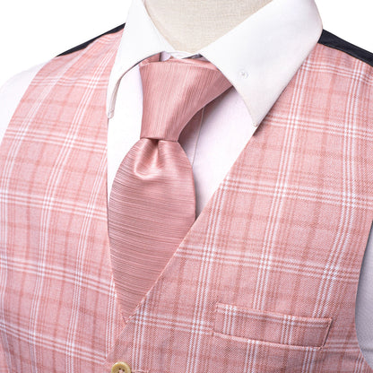 Pink White Plaid Splicing Jacquard Men's Vest Set vest set    - Sophisticated Gentlemen