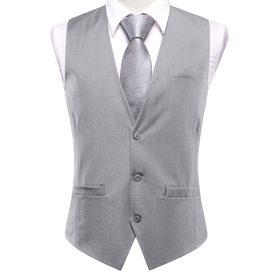 Gray Solid Splicing Jacquard Men's Vest Set vest set    - Sophisticated Gentlemen