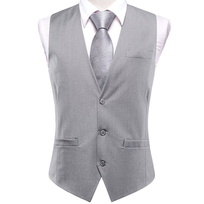 Gray Solid Splicing Jacquard Men's Vest Set vest set    - Sophisticated Gentlemen