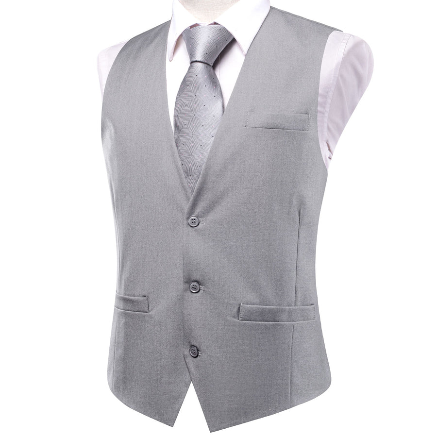 Gray Solid Splicing Jacquard Men's Vest Set vest set    - Sophisticated Gentlemen