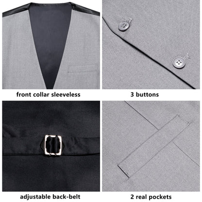 Gray Solid Splicing Jacquard Men's Vest Set vest set    - Sophisticated Gentlemen