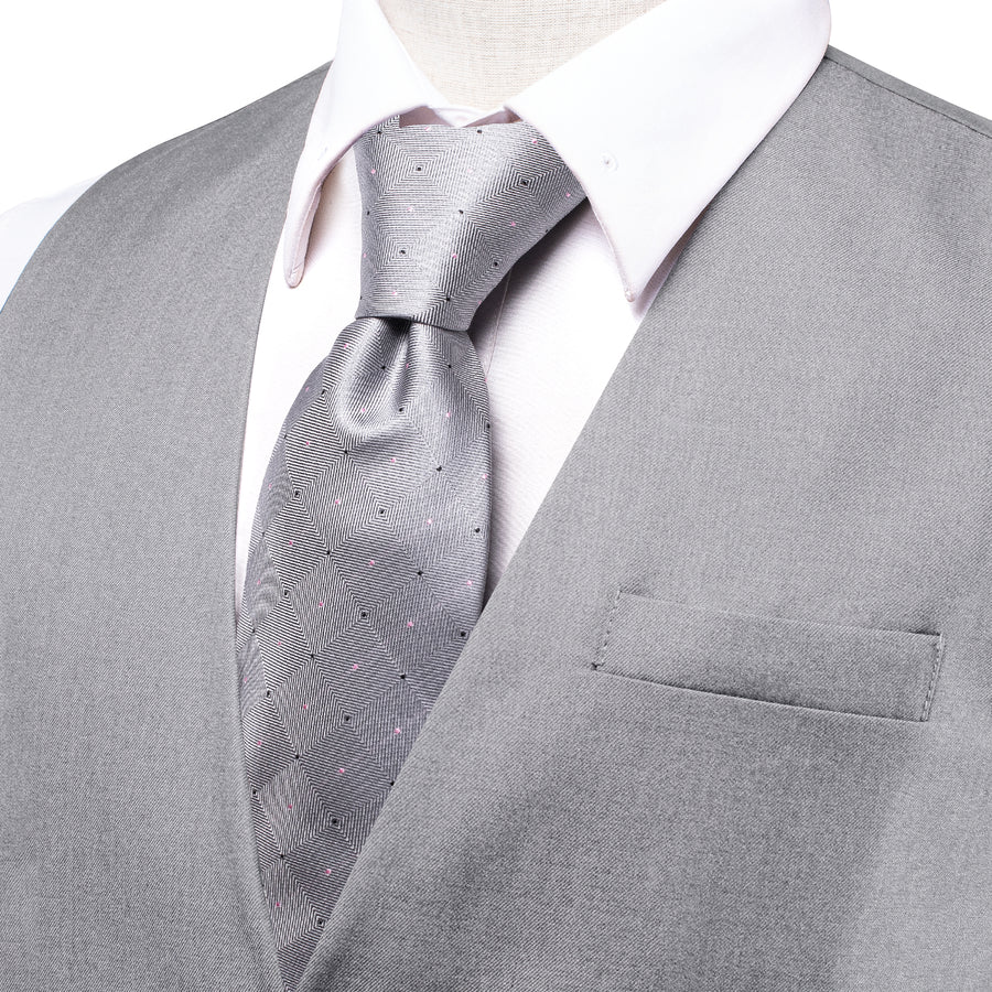 Gray Solid Splicing Jacquard Men's Vest Set vest set    - Sophisticated Gentlemen