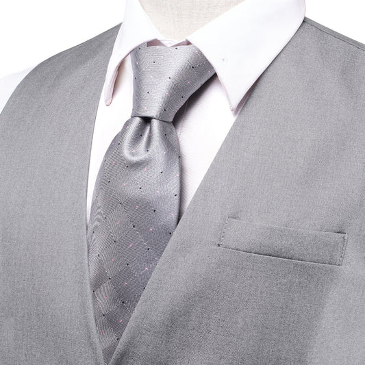 Gray Solid Splicing Jacquard Men's Vest Set vest set    - Sophisticated Gentlemen