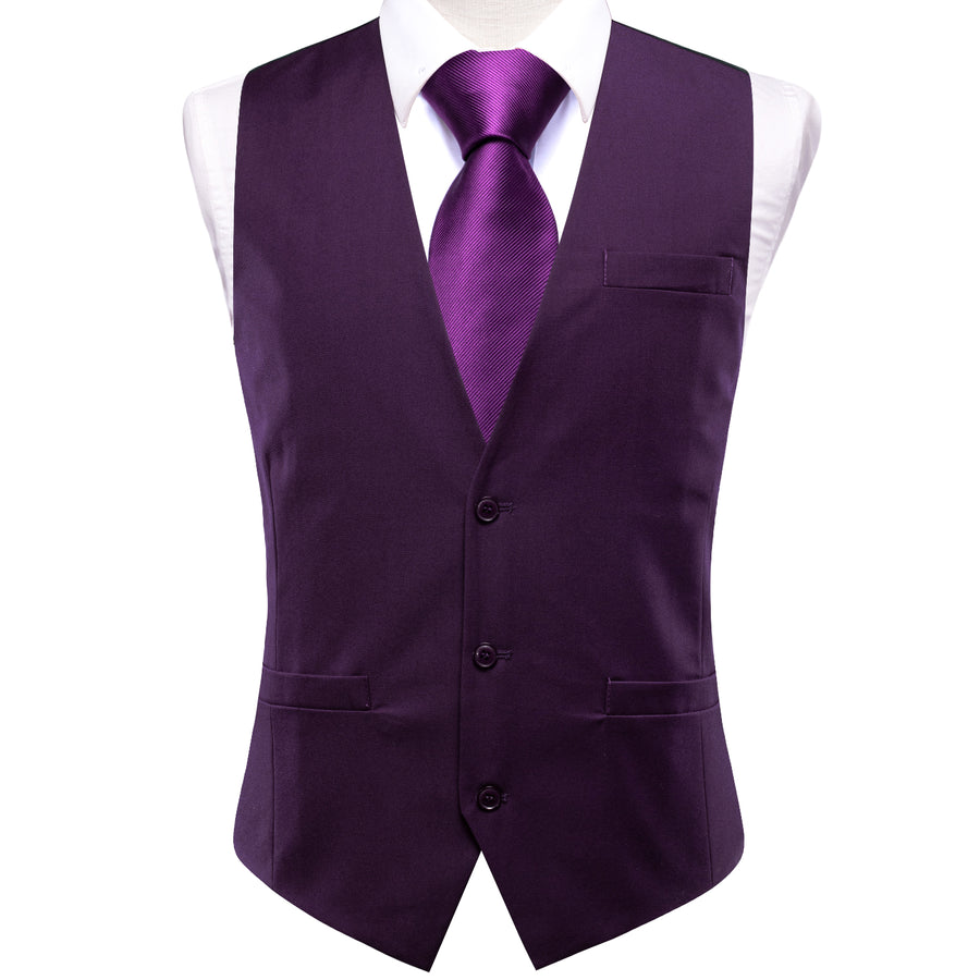 Grape Purple Solid Splicing Jacquard Men's Vest Set vest set S (Chest 40")   - Sophisticated Gentlemen