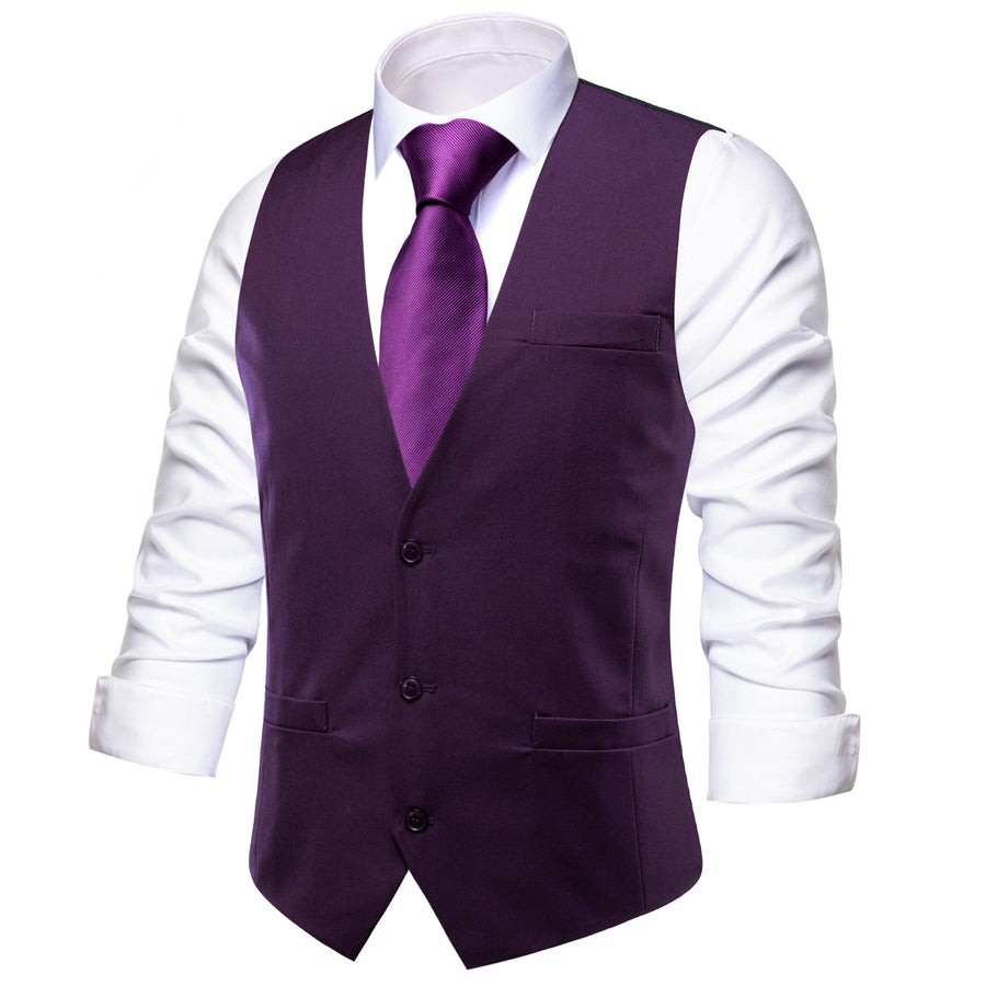 Grape Purple Solid Splicing Jacquard Men's Vest Set vest set    - Sophisticated Gentlemen