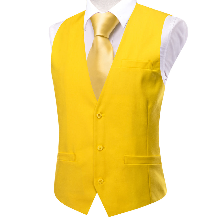 Butterscotch Yellow Solid Splicing Jacquard Men's Vest vest set    - Sophisticated Gentlemen