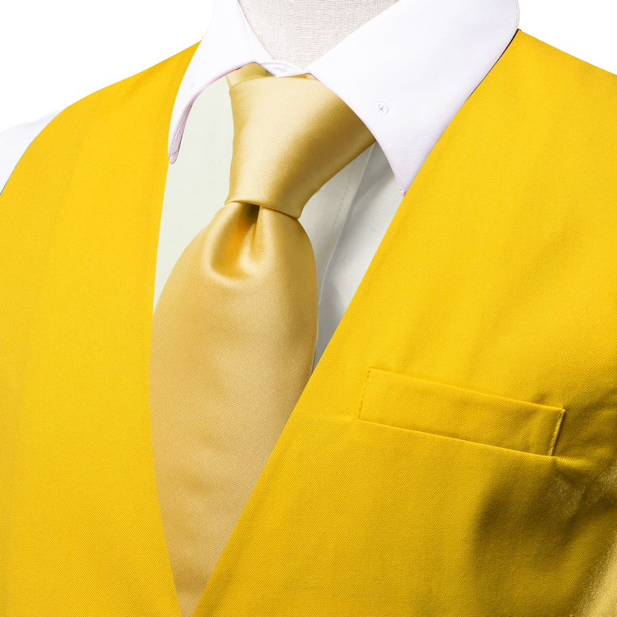 Butterscotch Yellow Solid Splicing Jacquard Men's Vest vest set    - Sophisticated Gentlemen