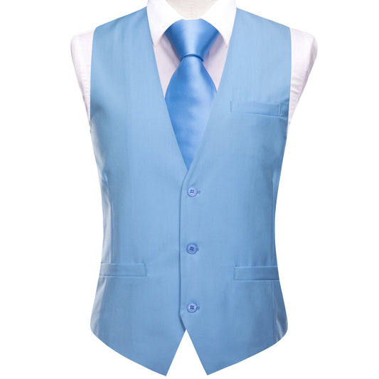 Light Sky Blue Solid Splicing Jacquard Men's Vest Set vest set S (Chest 40")   - Sophisticated Gentlemen