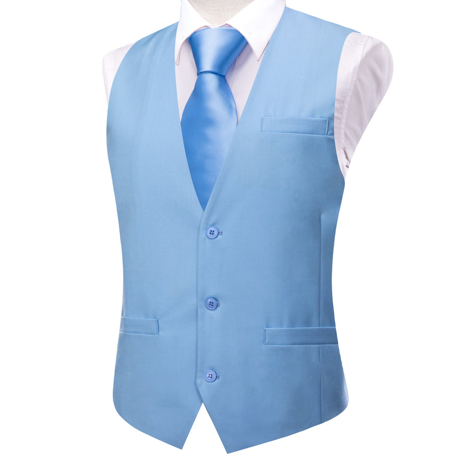 Light Sky Blue Solid Splicing Jacquard Men's Vest Set vest set    - Sophisticated Gentlemen