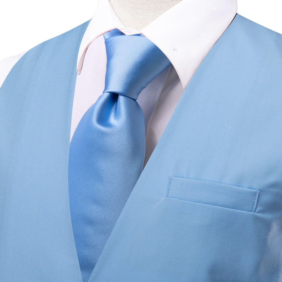 Light Sky Blue Solid Splicing Jacquard Men's Vest Set vest set    - Sophisticated Gentlemen