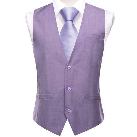 Heather Purple Solid Splicing Jacquard Men's Vest Set vest set S (Chest 40")   - Sophisticated Gentlemen