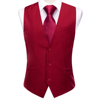 Lipstick Red Solid Splicing Jacquard Vest Set vest set S (Chest 40")   - Sophisticated Gentlemen