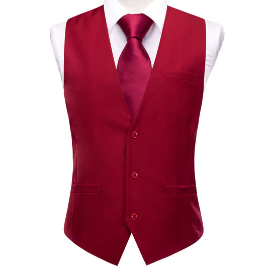 Lipstick Red Solid Splicing Jacquard Vest Set vest set S (Chest 40")   - Sophisticated Gentlemen