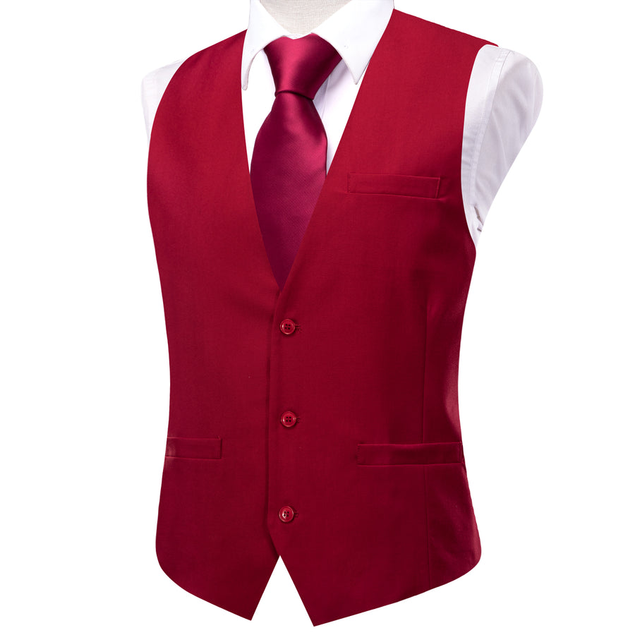 Lipstick Red Solid Splicing Jacquard Vest Set vest set    - Sophisticated Gentlemen