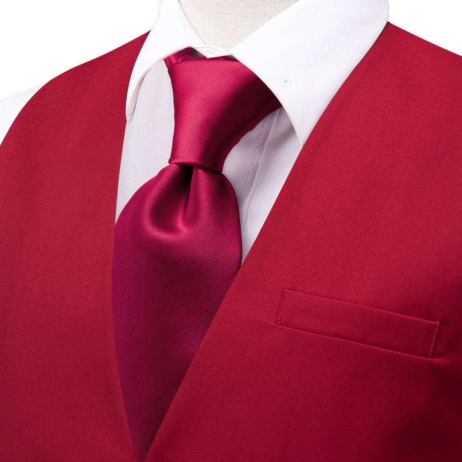 Lipstick Red Solid Splicing Jacquard Vest Set vest set    - Sophisticated Gentlemen