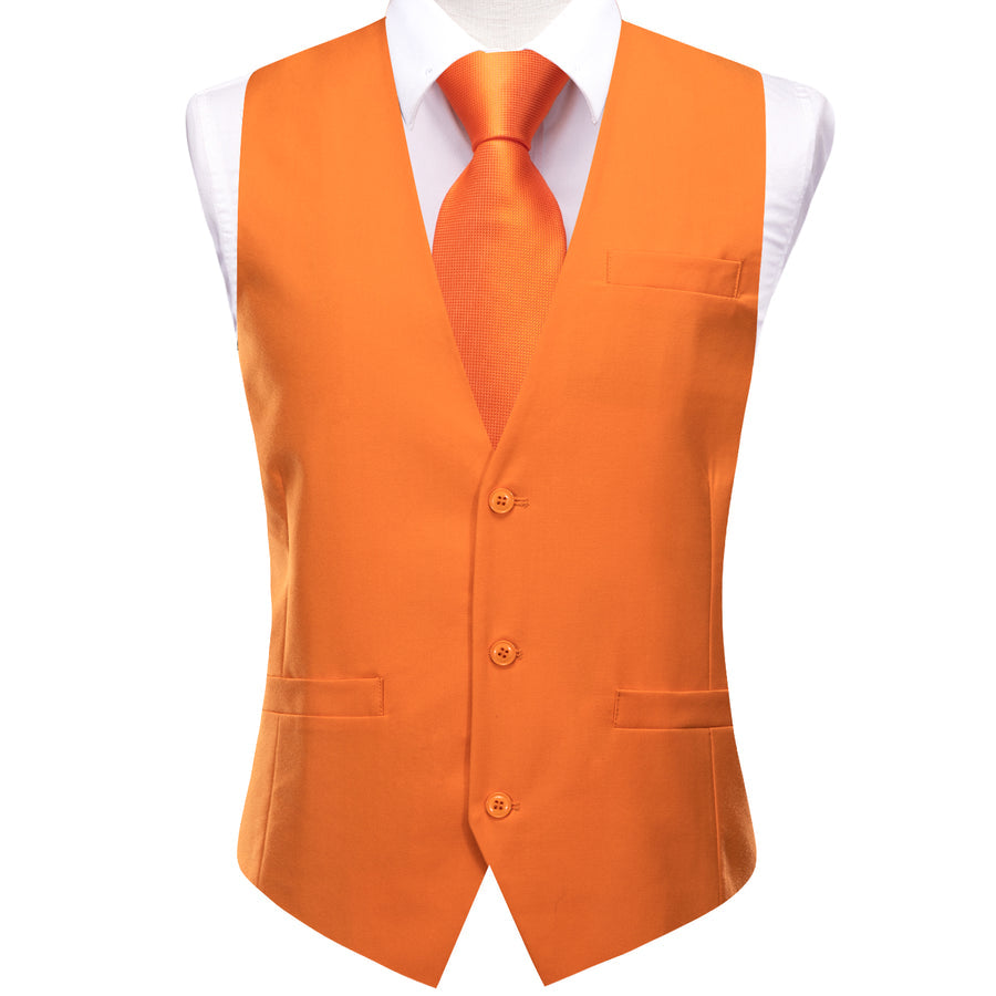 Carrot Orange Solid Splicing Jacquard Men's Vest Set vest set S (Chest 40")   - Sophisticated Gentlemen