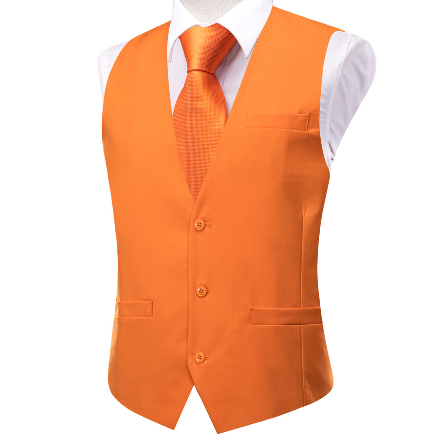 Carrot Orange Solid Splicing Jacquard Men's Vest Set vest set    - Sophisticated Gentlemen