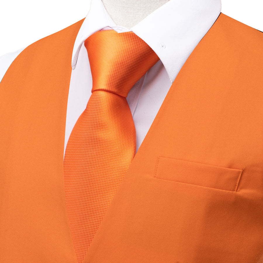 Carrot Orange Solid Splicing Jacquard Men's Vest Set vest set    - Sophisticated Gentlemen