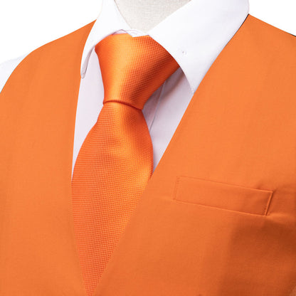 Carrot Orange Solid Splicing Jacquard Men's Vest Set vest set    - Sophisticated Gentlemen